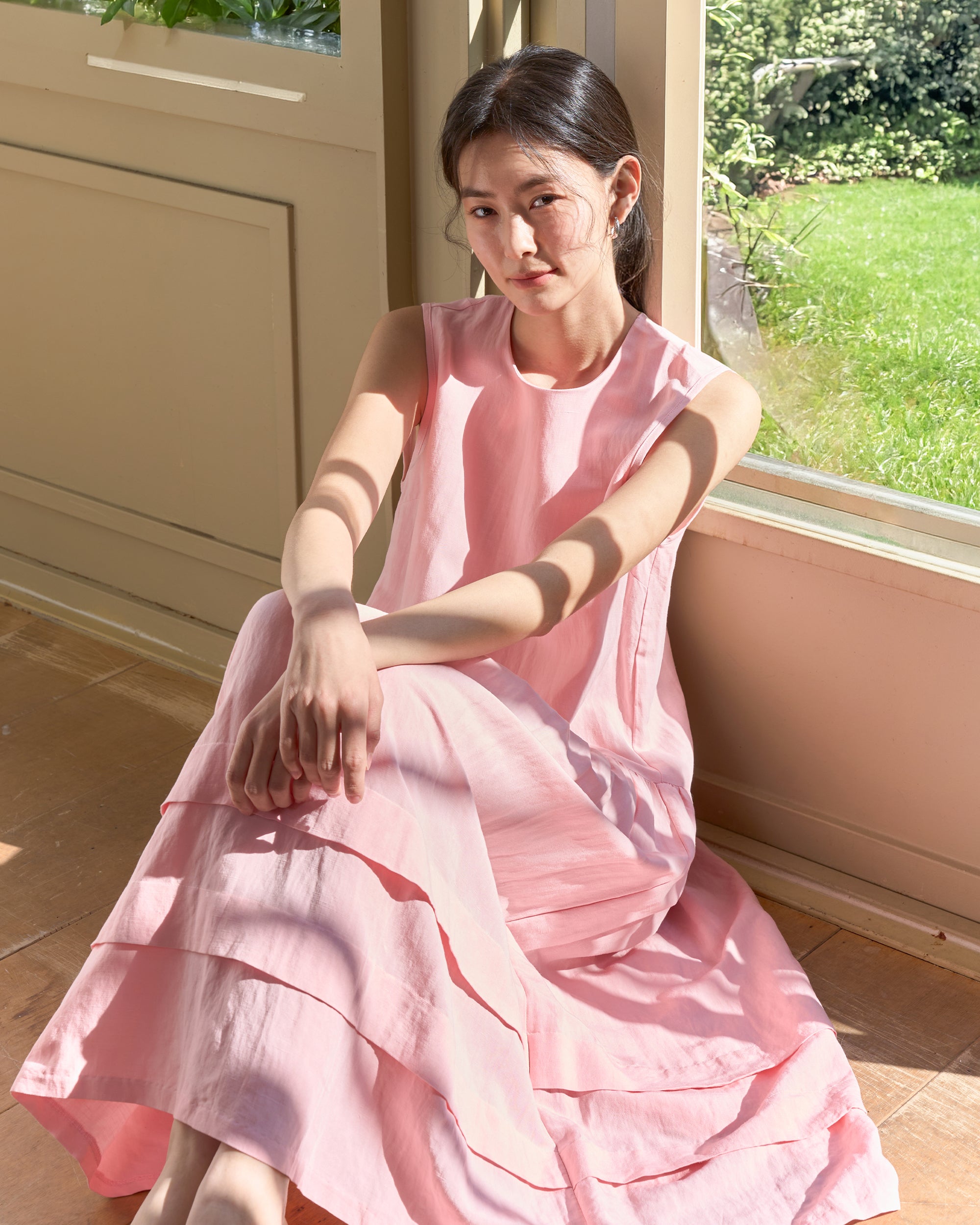 pink dress linen Vivi Linen Maxi Dress Baby Pink / One Size, korean fashion
