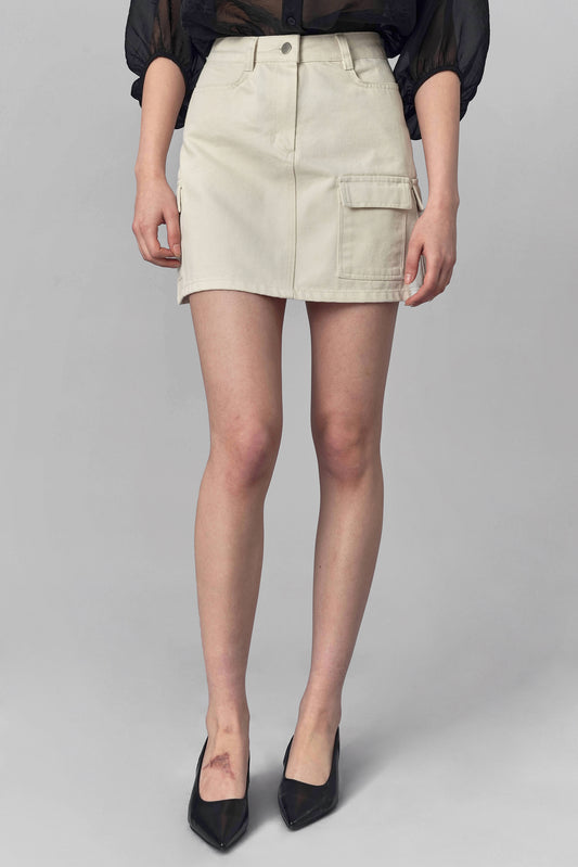 Colin Cargo Denim Mini Skirt, Ivory