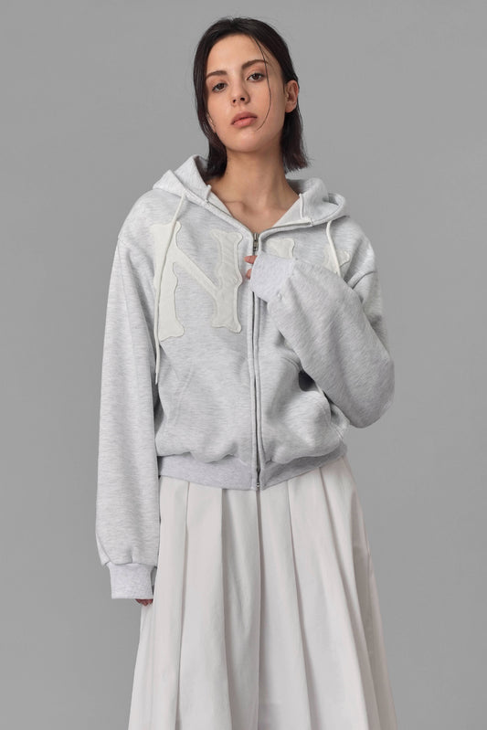 NY Patch Zip-Up Hoodie, Ivory