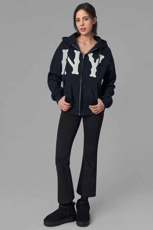 NY Patch Zip-Up Hoodie, Navy