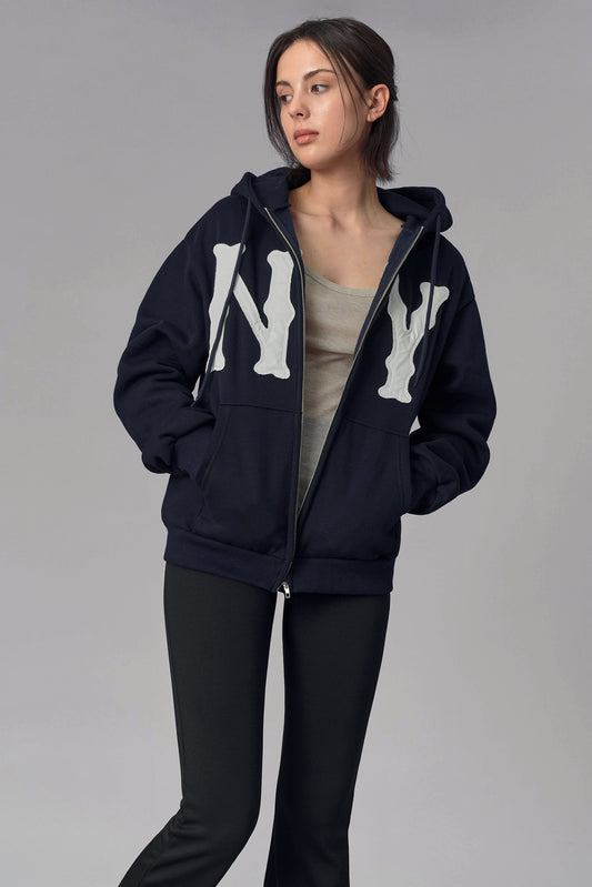 NY Patch Zip-Up Hoodie, Navy