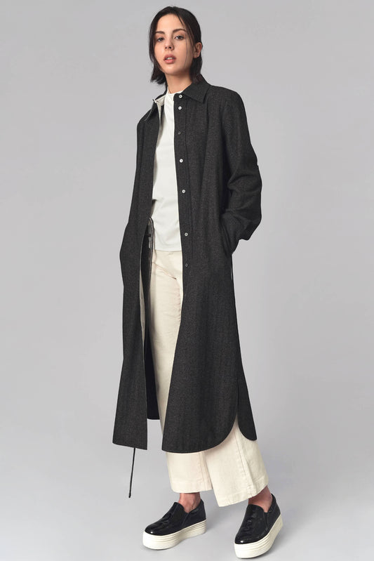 Sylle Wool Long Cardigan Dress, Charcoal
