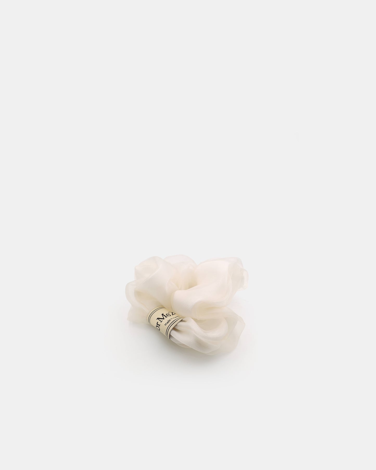 FM2050 Powder White Sheer Chiffon Scrunchie – Elegant and Delicate Hair Accessory