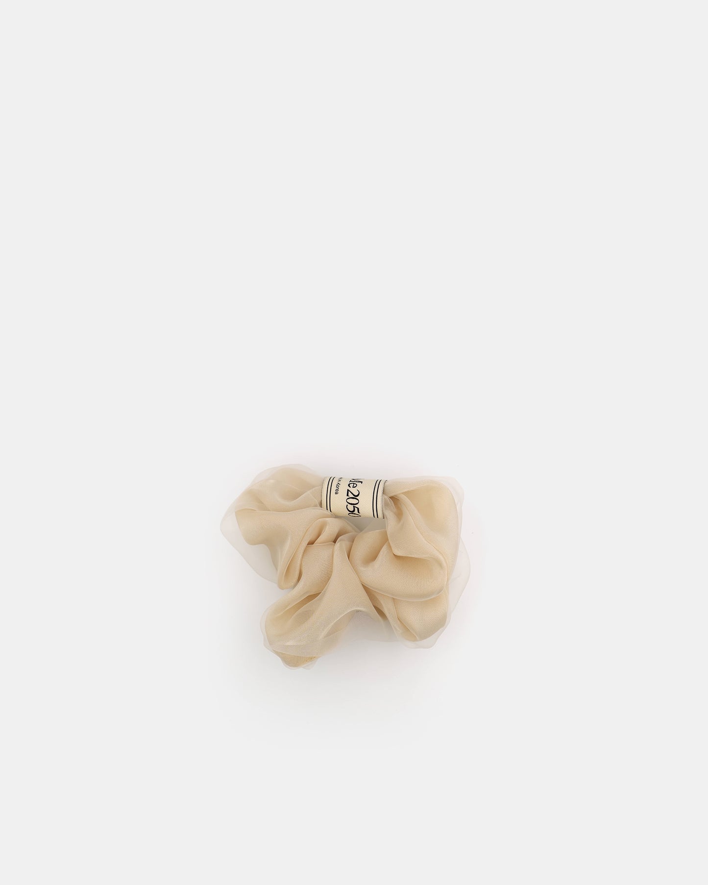 FM2050 Powder White Sheer Chiffon Scrunchie – Elegant and Delicate Hair Accessory