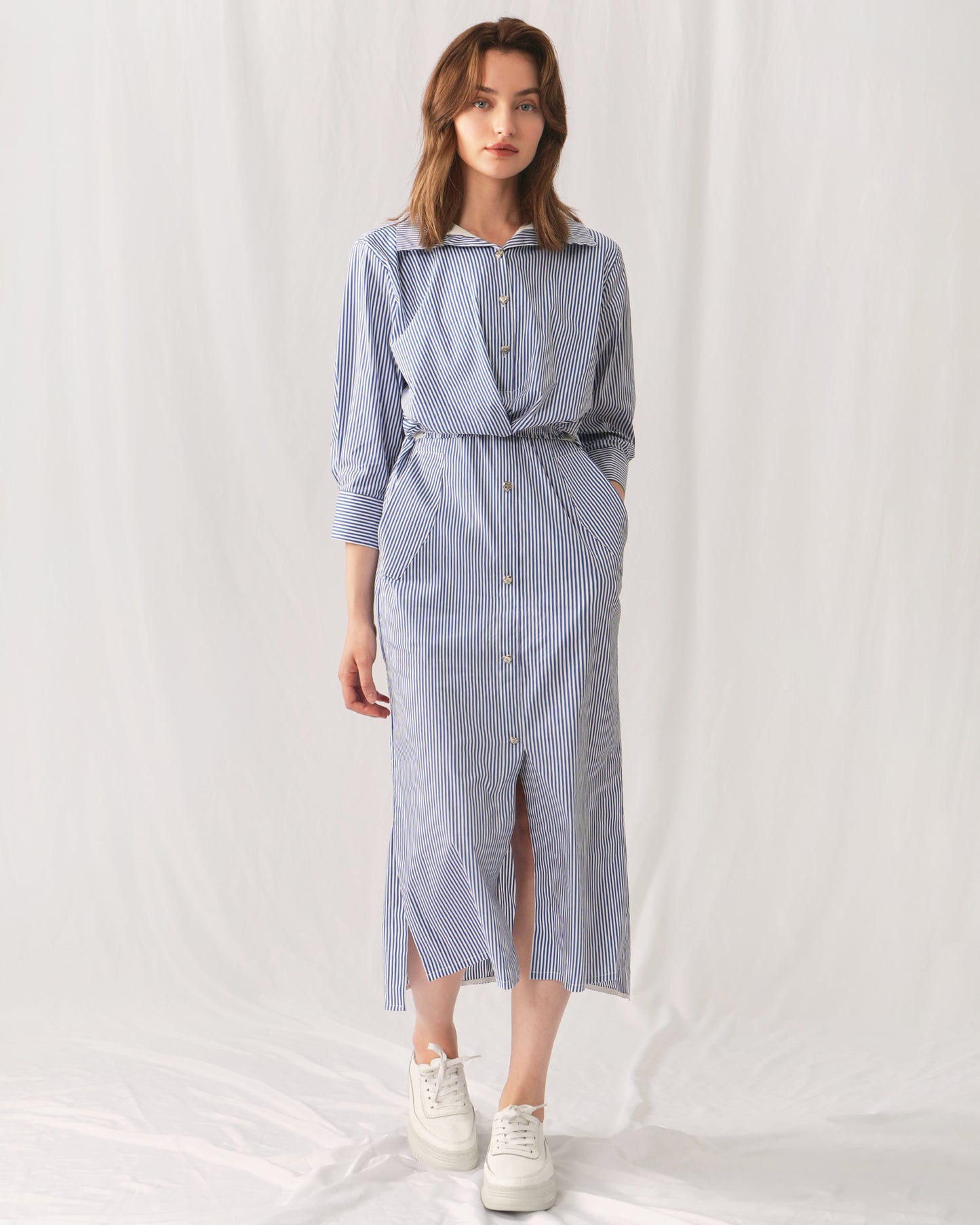 Georgia Striped Midi Dress - Stylish midi dress with a classic striped pattern in a sophisticated design