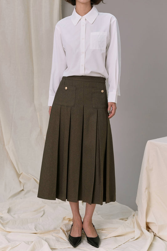 Tamika Pleated Skirt, Brown