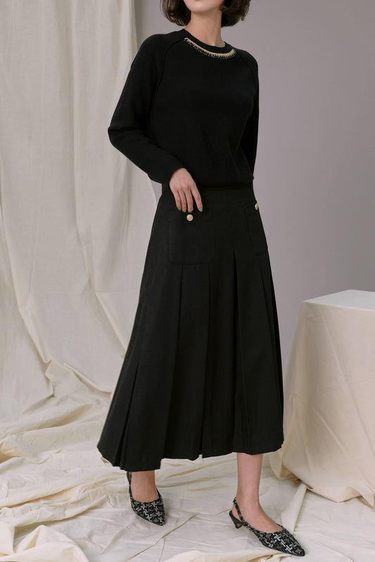 Tamika Pleated Skirt, Black