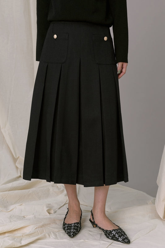 Tamika Pleated Skirt, Black