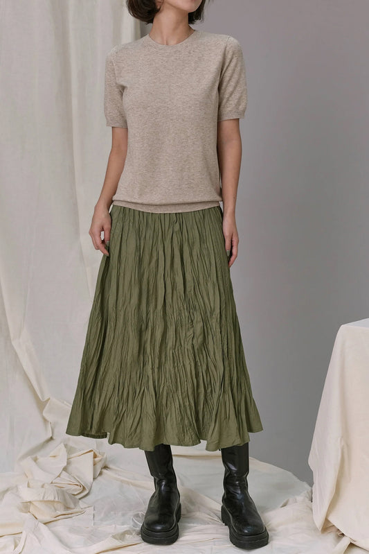 Gwen Wrinkle Skirt, Khaki