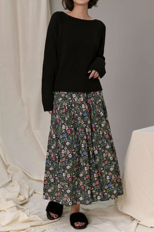 Tracey Flower Skirt, Black