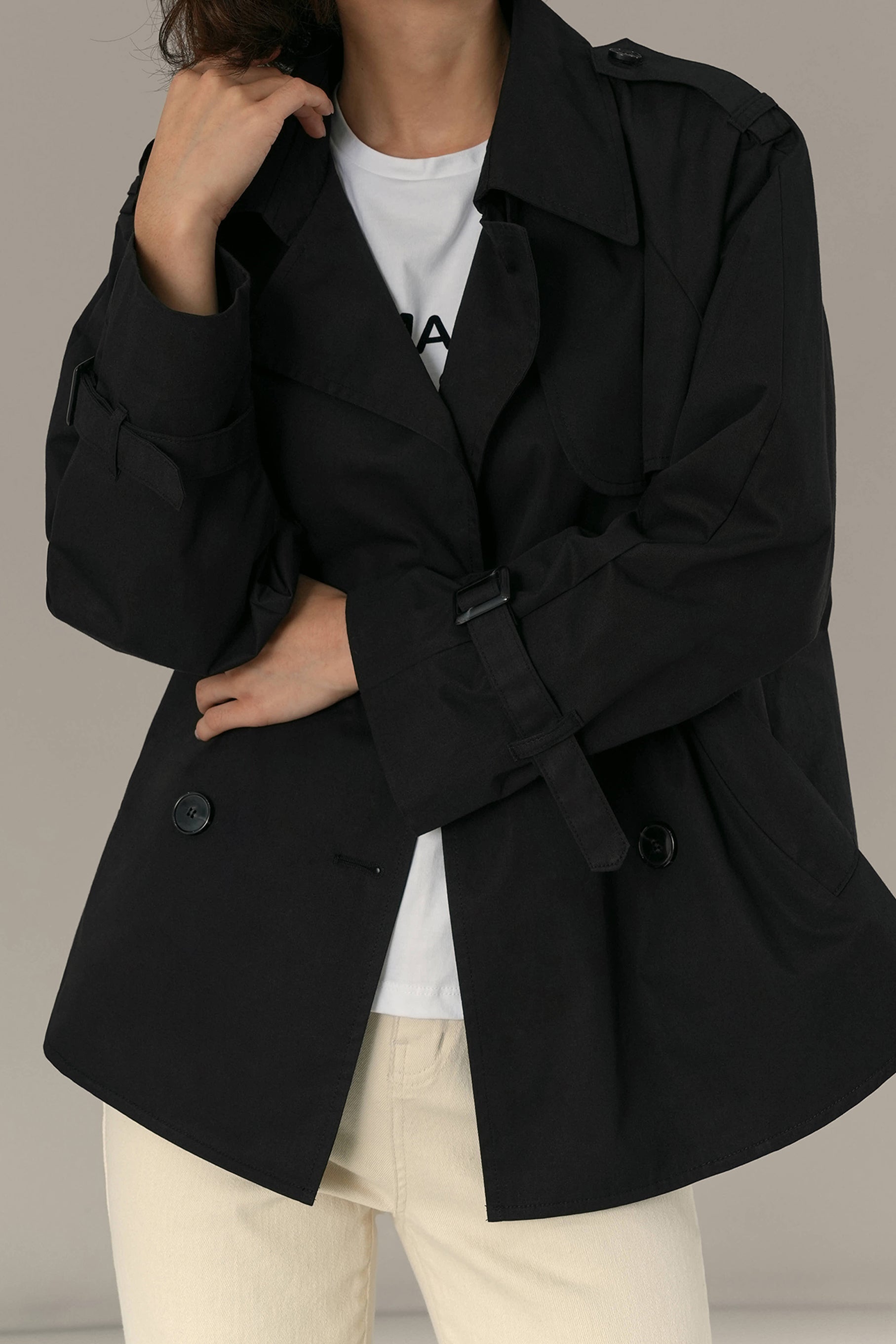 Short trench cheap coat with hood