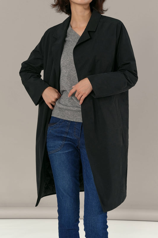 Nelda Quilted Long Jacket, Black