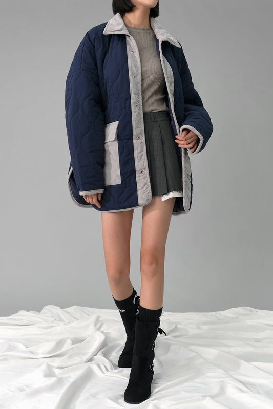 Oversized Quilted Jacket, Navy