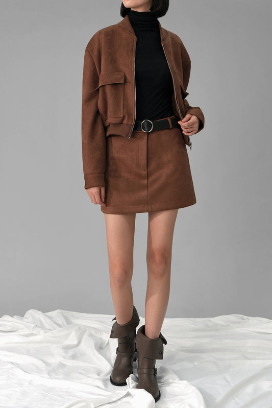 Verna Suede Mini Skirt, Brown