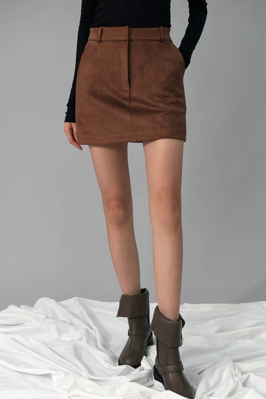 Verna Suede Mini Skirt, Brown