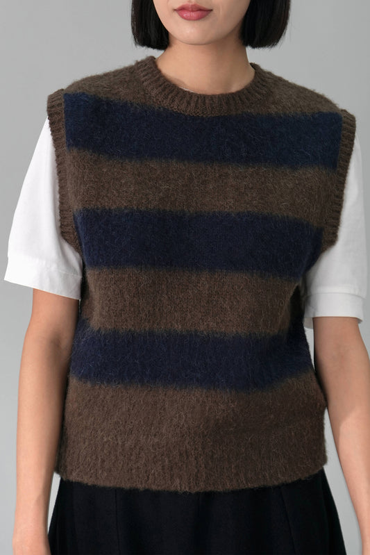 Striped Wool Sweater Vest, Brown