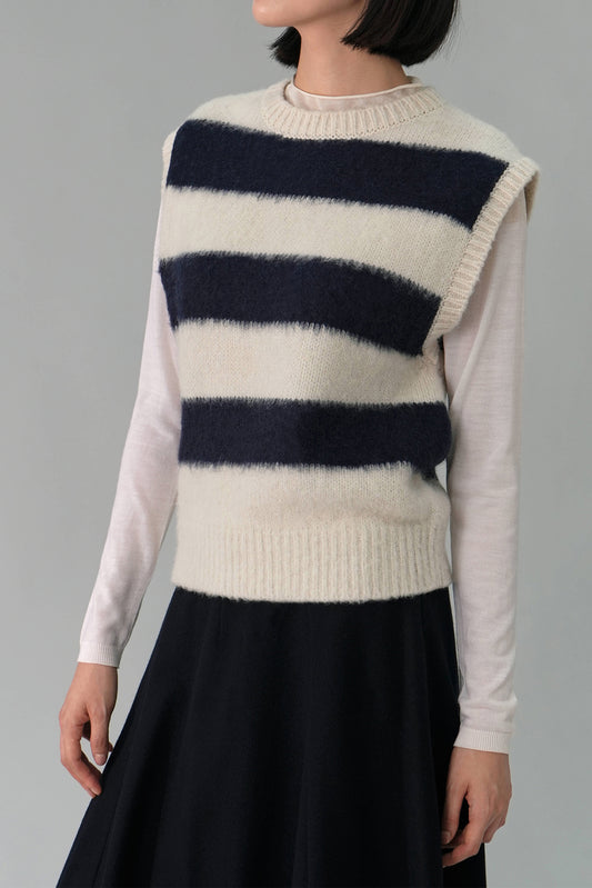 Striped Wool Sweater Vest, Ivory