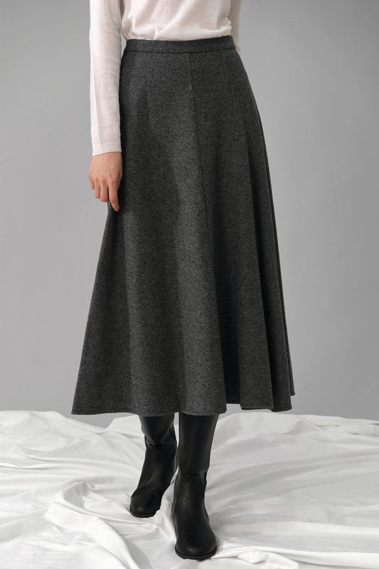 Leonor A-line Midi Skirt, Charcoal