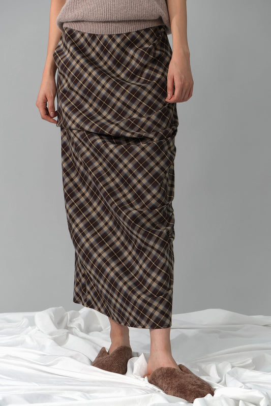 Mari Plaid Maxi Skirt, Brown