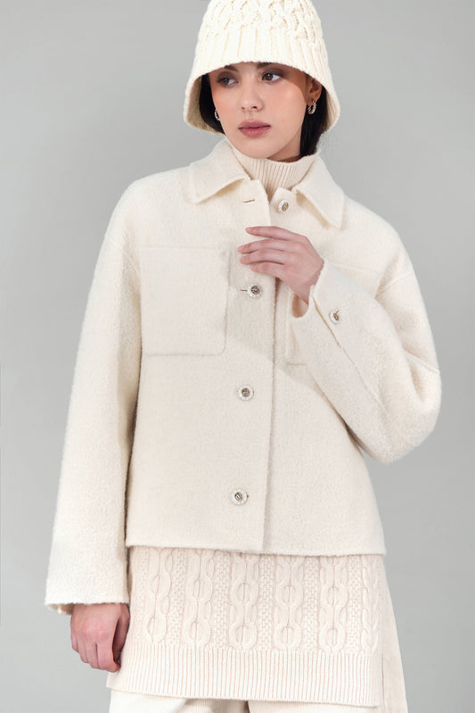 Esme Wool Boucle Coat, Ivory