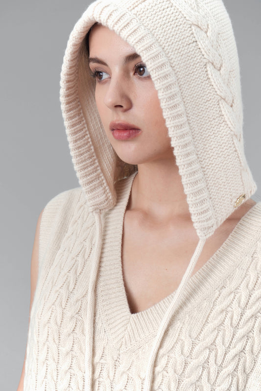 Wool Twist Balaclava, Cream