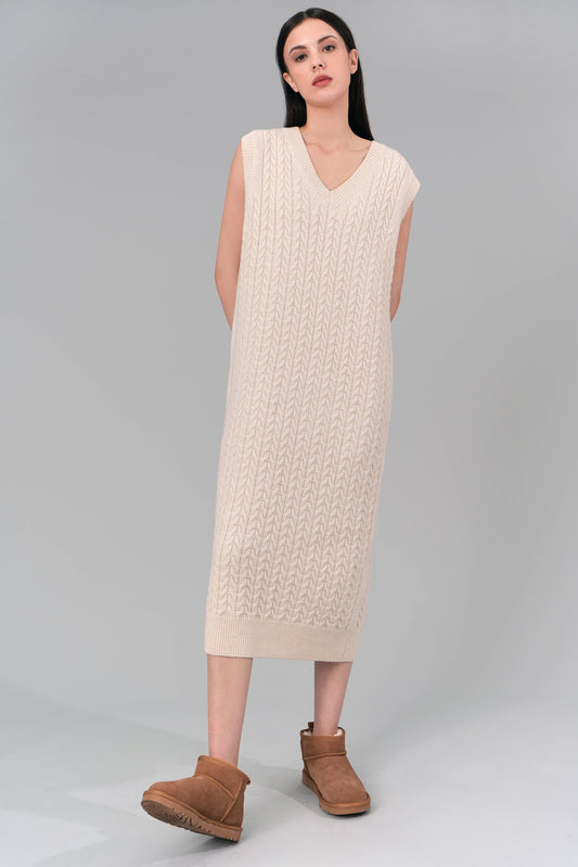 Twisted Wool Maxi Dress, Ivory