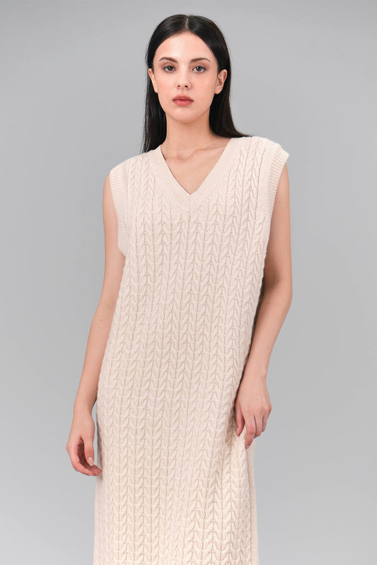 Twisted Wool Maxi Dress, Ivory