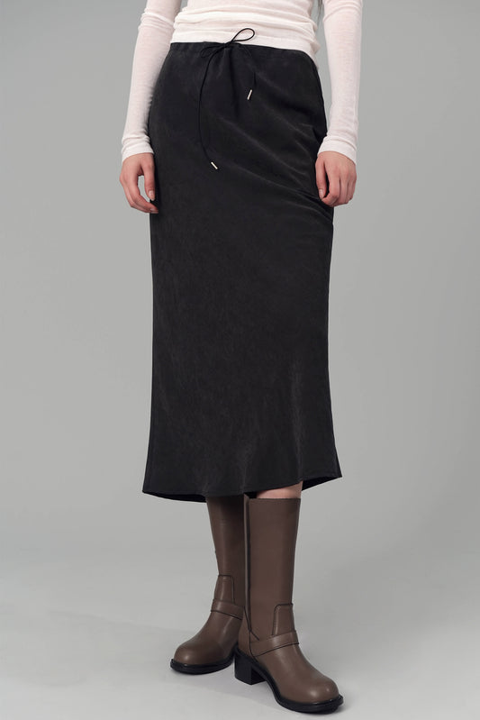 Tami Suede Midi Skirt, Black