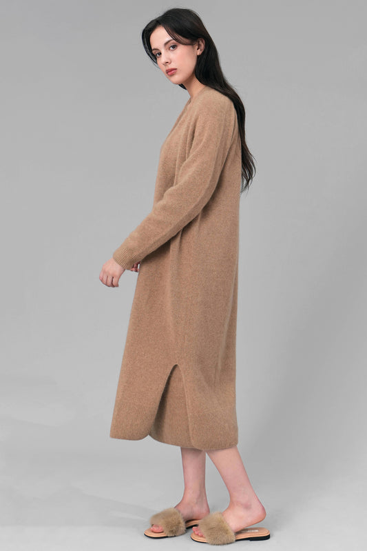 Tiana Knitted Long Cardigan, Brown