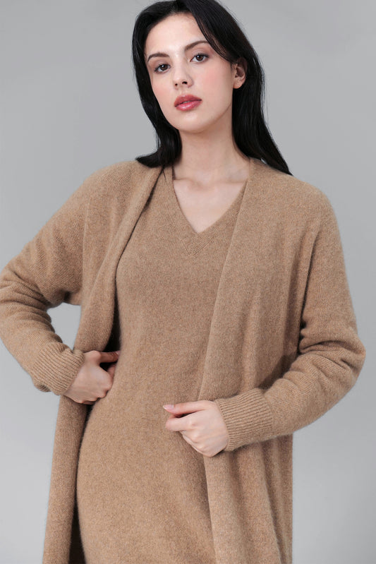 Tiana Knitted Long Cardigan, Brown