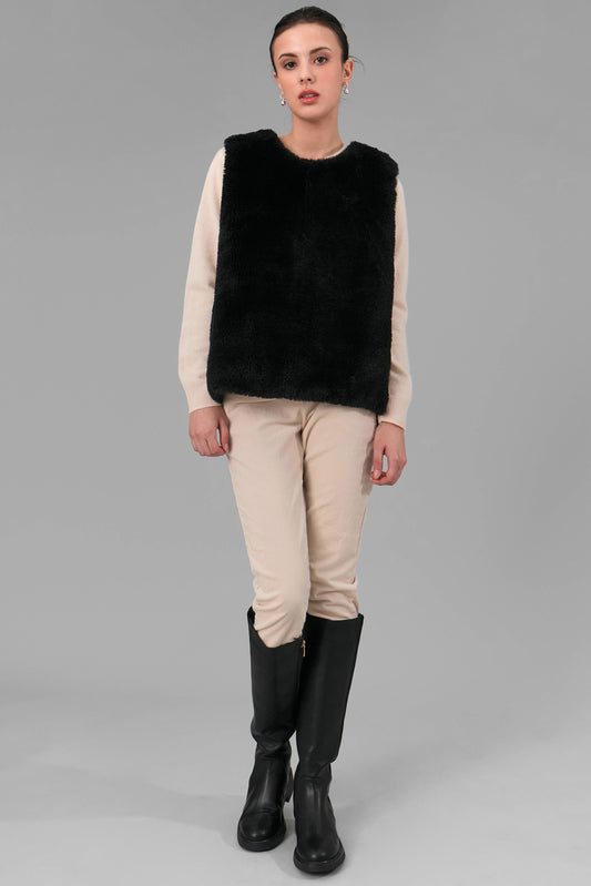 Colette Faux Fur Vest, Black