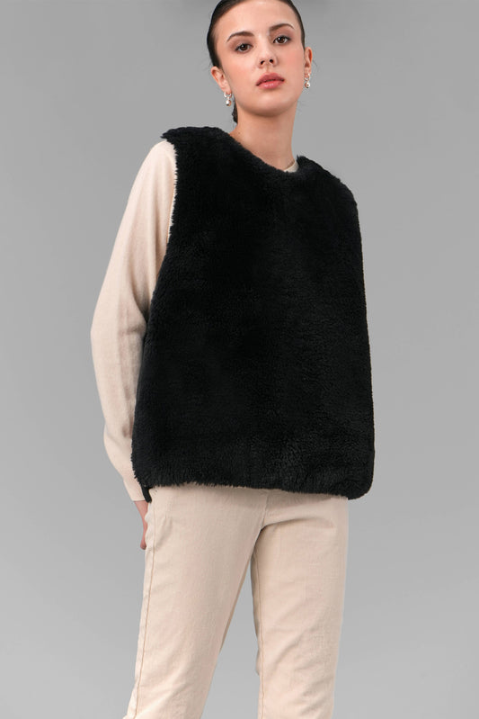 Colette Faux Fur Vest, Black