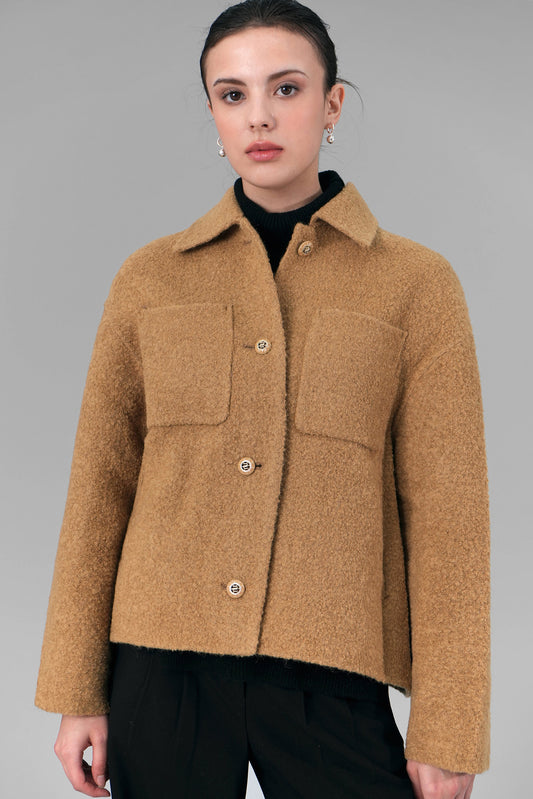 Esme Wool Boucle Coat, Brown