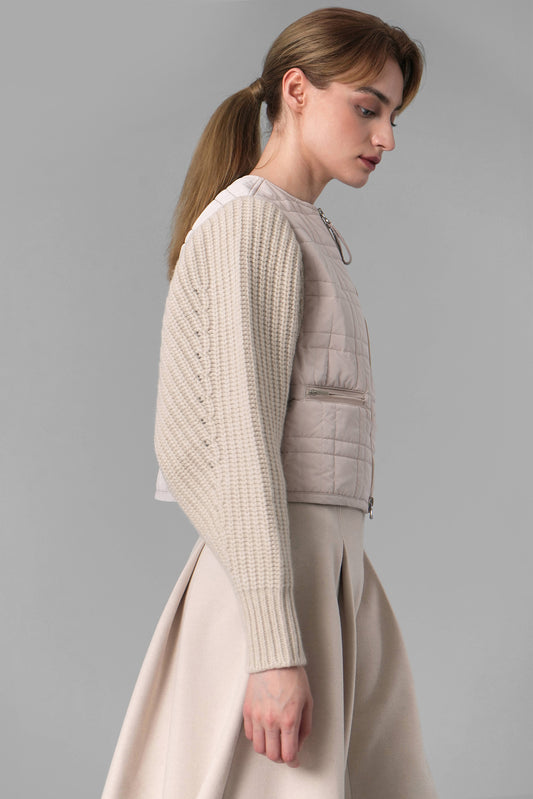 Gracelyn Knit Quilted Jacket, Ivory