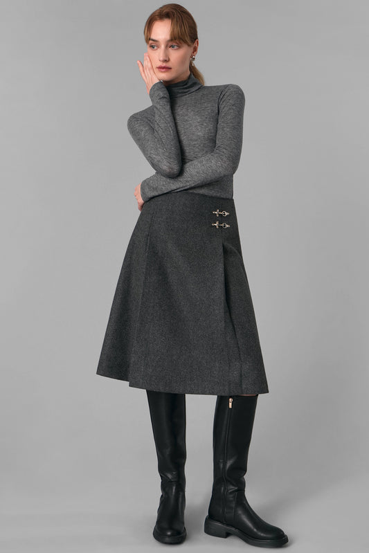 Bella Buckle Midi Skirt, Grey