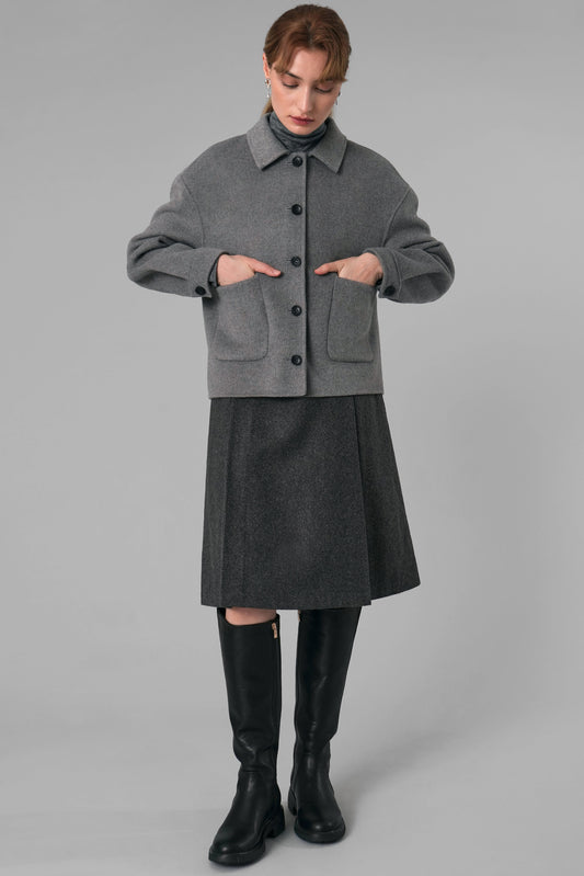 Short Double Pocket Wool Jacket, Grey