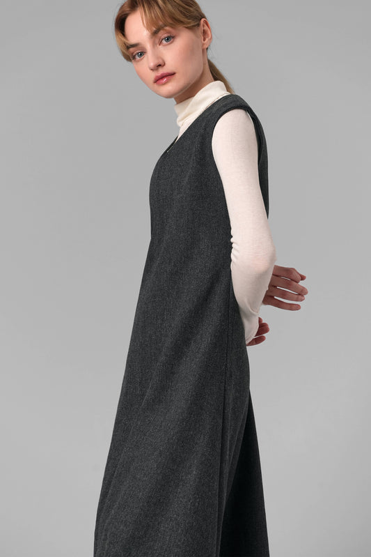 Hannah Herringbone Midi Dress, Charcoal