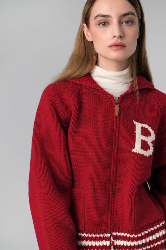 B Knit Zip-up Jacket, Red