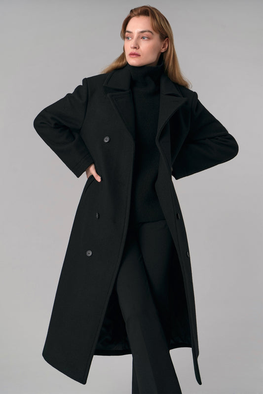 Gaia Wool Long Coat, Black