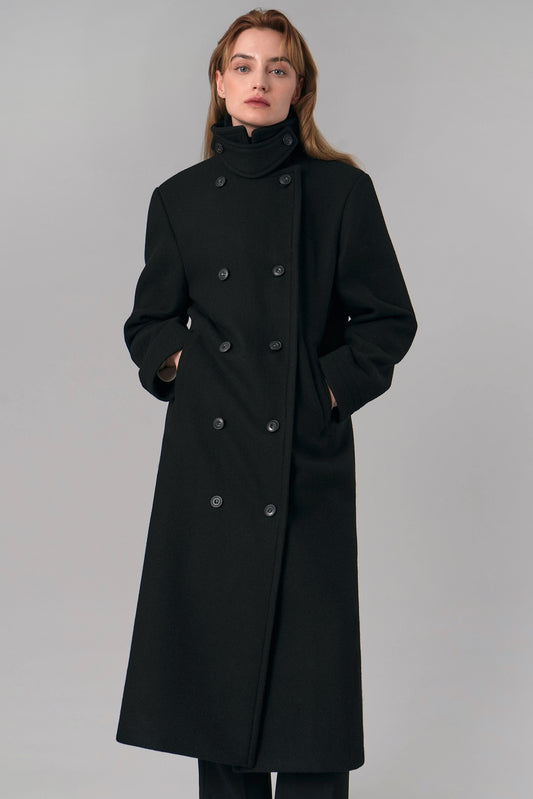 Gaia Wool Long Coat, Black