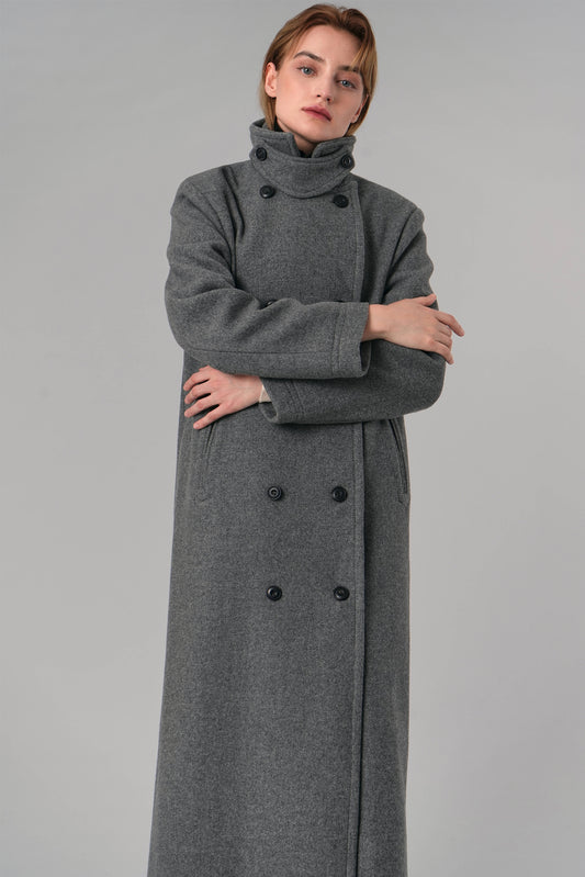 Gaia Wool Long Coat, Grey
