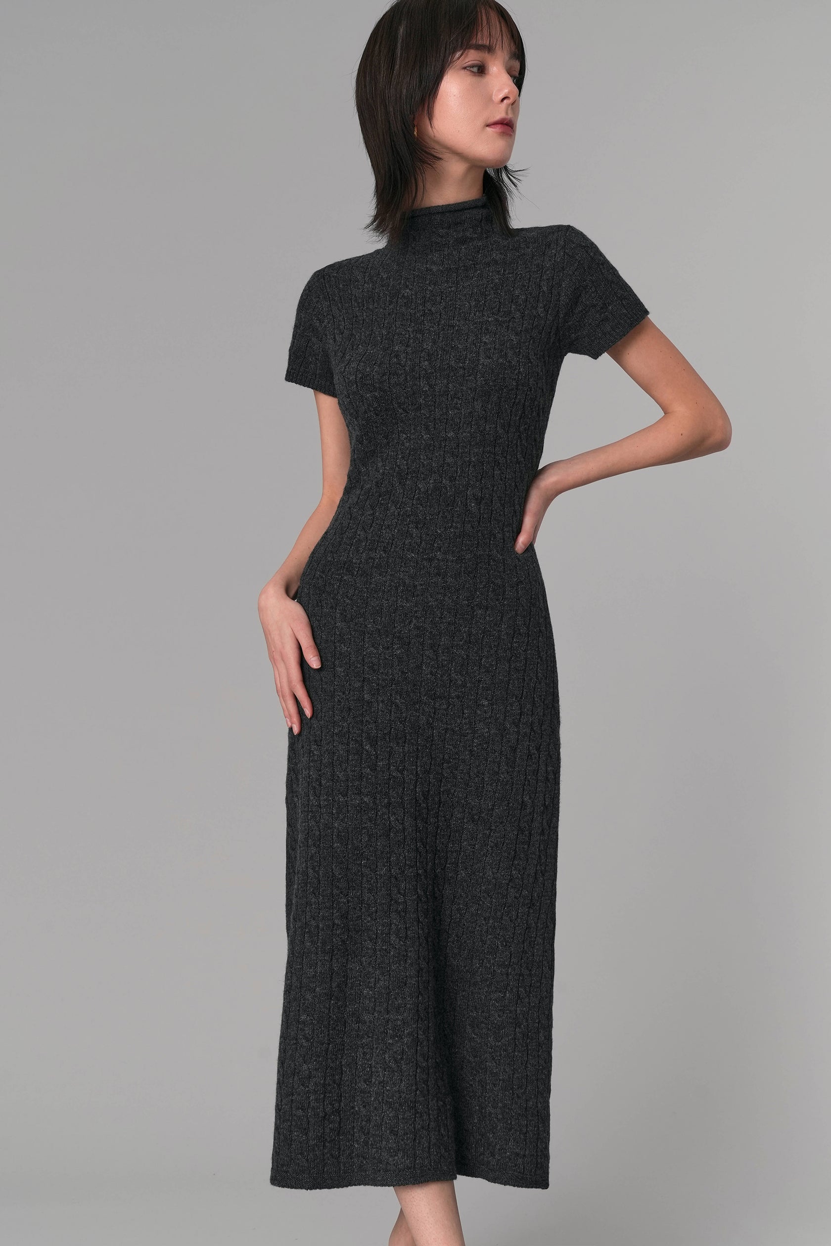 Cable Knit Maxi Dress Charcoal Fm2050