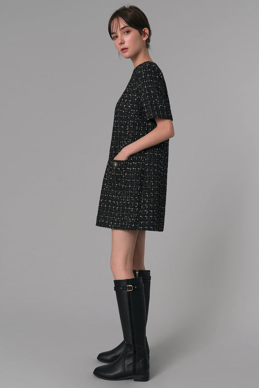Leanna Tweed Mini Dress, Black