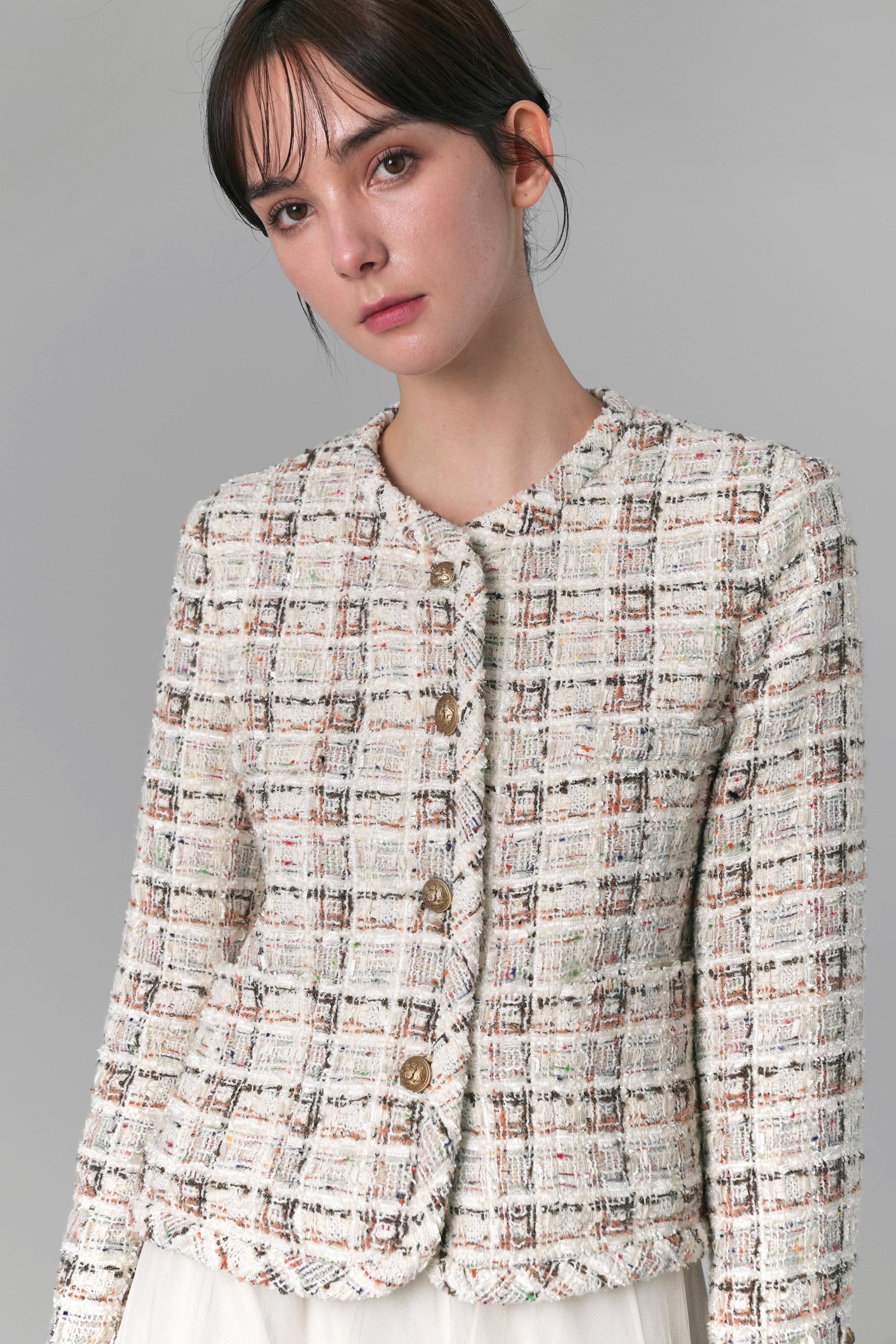 Camille Wool Tweed Jacket, Ivory – FM2050