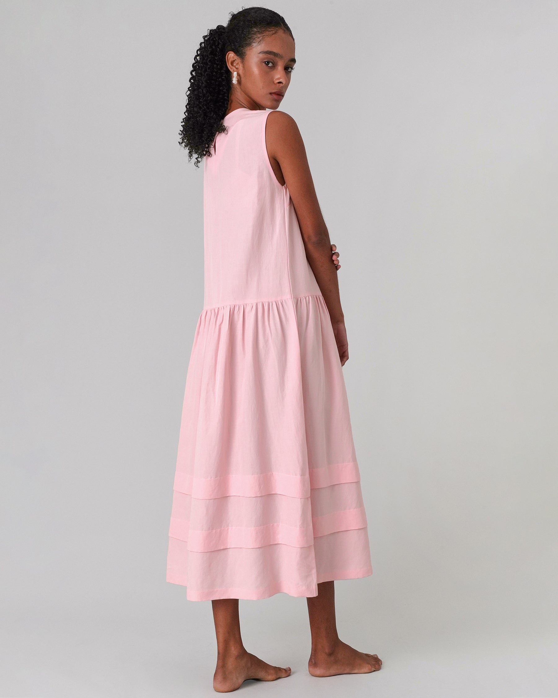 Vivi Linen Maxi Dress Baby Pink / One Size, korean fashion Vivi Linen Maxi Dress Baby Pink / One Size, korean fashion