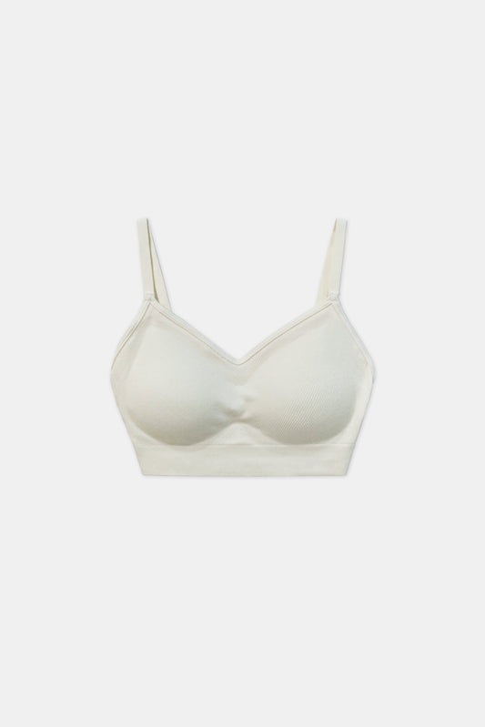 Ribbed Cotton Bra Top, Ivory