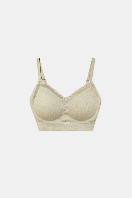 Ribbed Cotton Bra Top, Beige