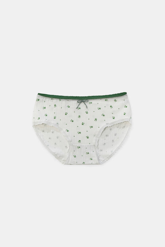 Cotton Flower Underwear, White & Green