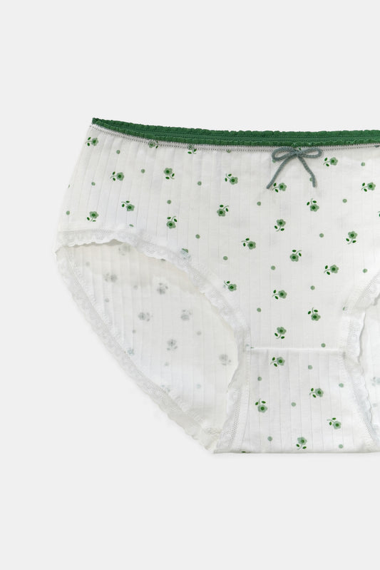 Cotton Flower Underwear, White & Green