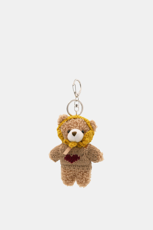 Earmuff Teddy Bear Key Chain, Beige